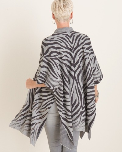 Chicos Zebra Print Ruana Wrap Cardigan Womens Size S / M Gray Black 3/4 Sleeve - Picture 3 of 16