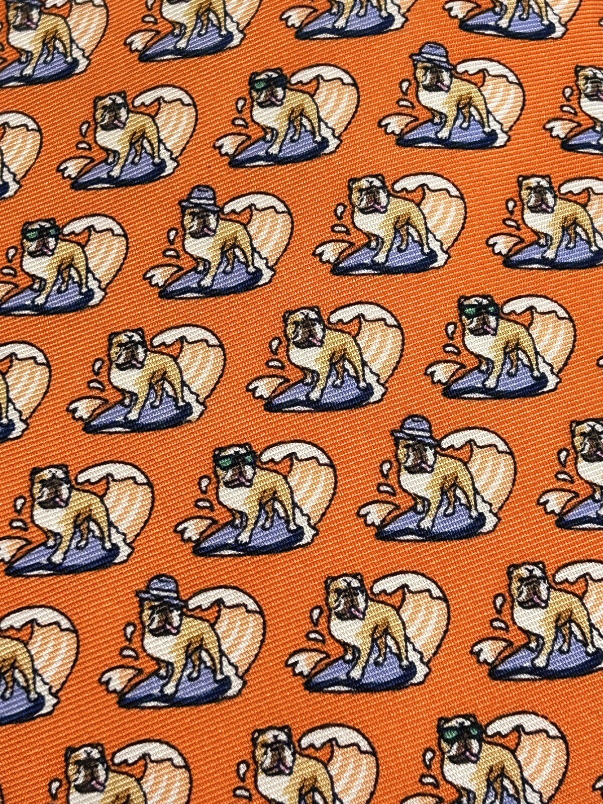 Tommy Hilfiger Men’s Orange Silk Tie Surfing Bulldogs thumbnail 5