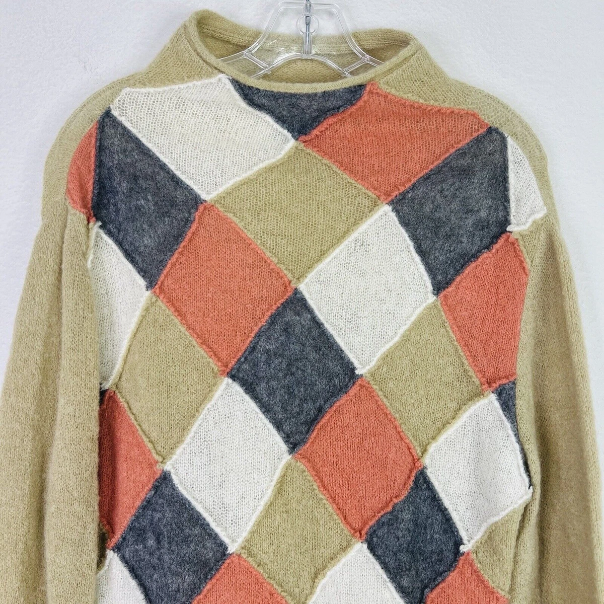 Burberry Womans Beige Mohair Wool Patchwork Mock Neck Sweater Sweatshirt S 2090