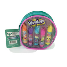 Shopkins Backpack Lip Balm Set Pink and Turquoise with 5 Flavors Brand New