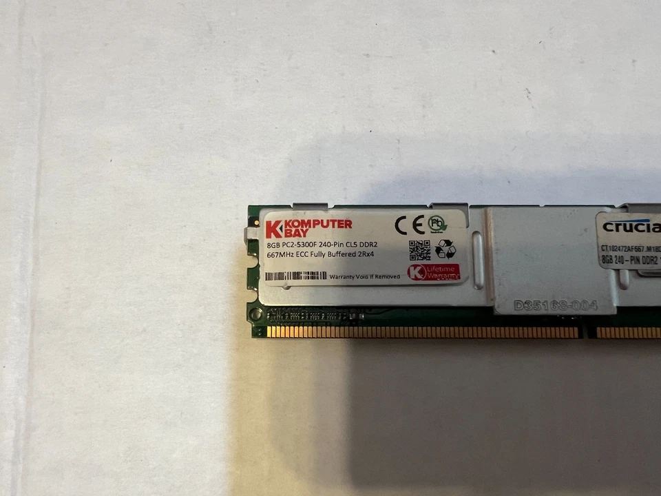 CRUCIAL 8GB DDR2-667 PC2-5300F 2RX4 240PIN FBDIMM CT102472AF667.M18DC0D6 J3-4(13 - Image 2 of 4