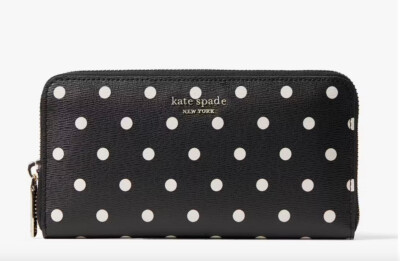 PKG NWT Kate Spade Black W/Polka Dots Spencer Zip - Main Image