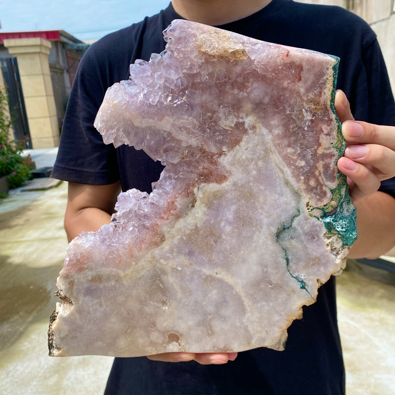 7.1lb Pink Amethyst Geode Slab with Quartz Crystal Cluster Mineral Specimen