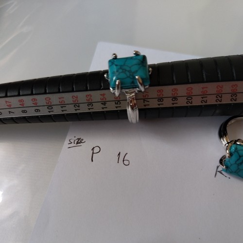 Silver Ring Square Turquoise Colour Stone Sizes 13 14 15 16 17 19 & 24 - Picture 5 of 8