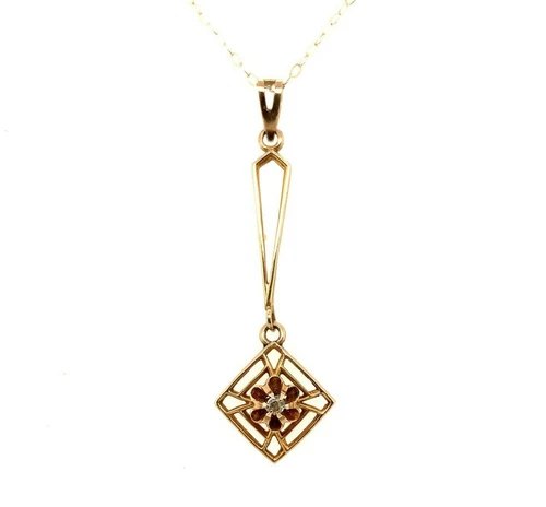 Victorian 10k Yellow Gold Genuine Natural Diamond Lavaliere Pendant (#J5546)
