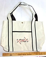 NEW Light Canvas Tote Bag "Sands" Dual Handle Cream / Dark Brown Trim Free Ship