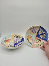 VTG MCM Hand Painted Fruit Pasta Salad Serving Bowl - Pastel Pattern CHINA