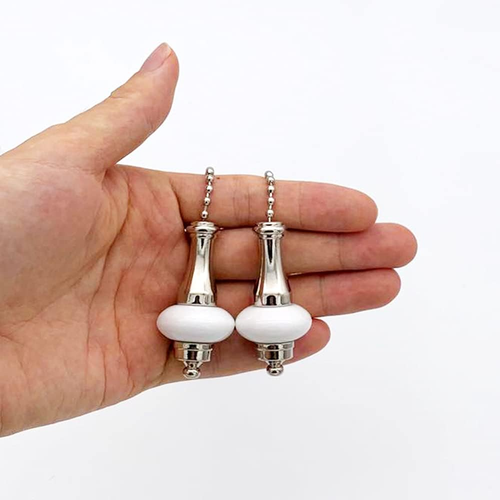 Ceramic Ceiling Fan Pull Chain Set, 2Pcs White Decorative Fan Pull Chain Pendant - Picture 6 of 12