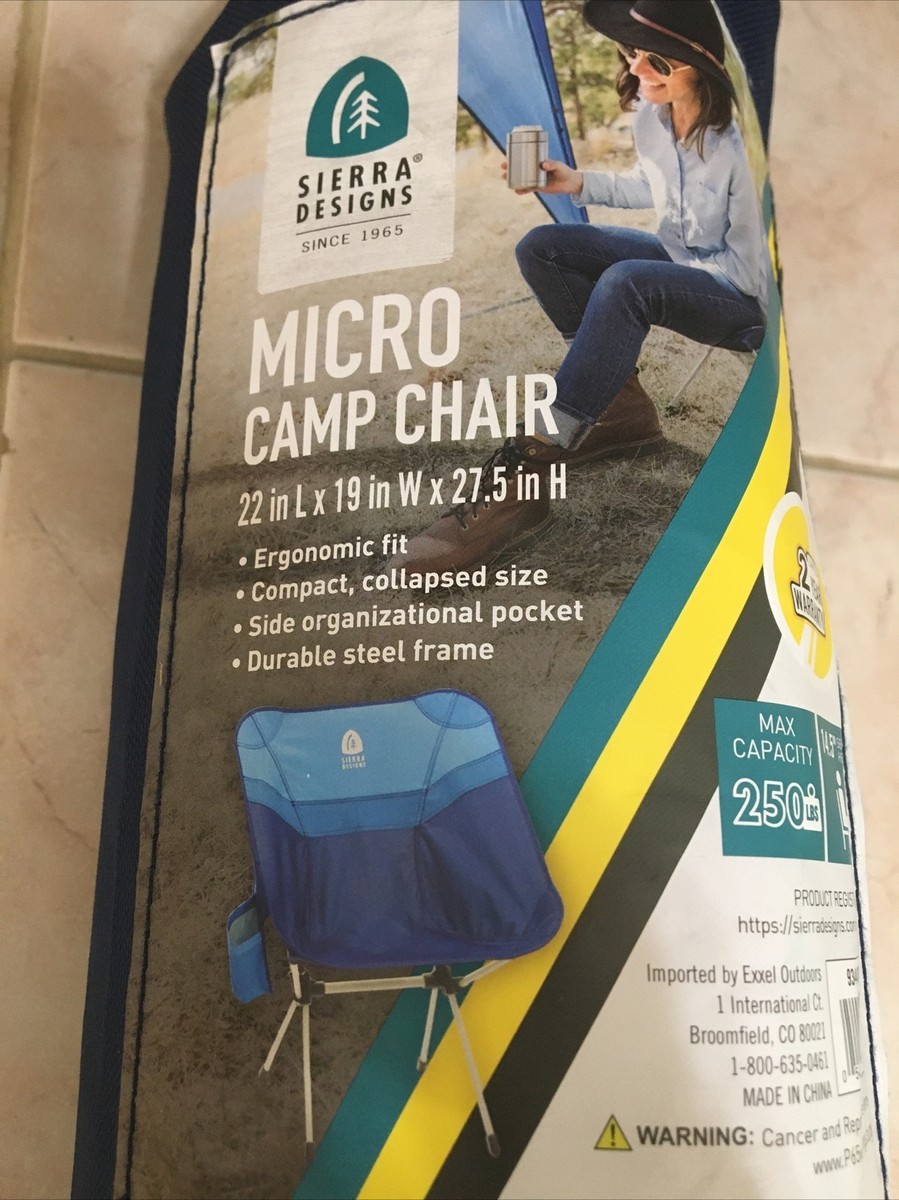 Sierra Designs Folding Micro Camping Camp Chair Blue Max 250