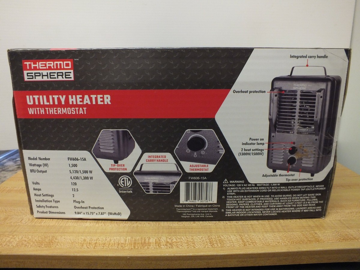 Thermo Sphere Utility Heater with Thermostat 1300 / 1500 Watt 5120 BTU |  eBay