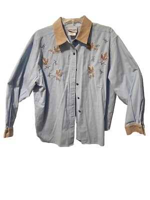 Vintage NWT Womens Size P Large Fall Button Down Embroidered Top Corduroy Collar