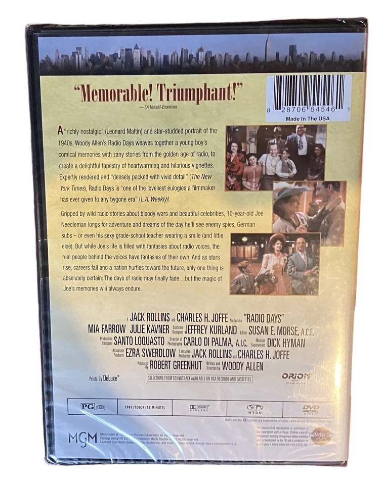 Radio Days  DVD New Sealed Mia Farrow Woody Allen movie 1940s MGM filmed in 1987 - Image 2 of 2