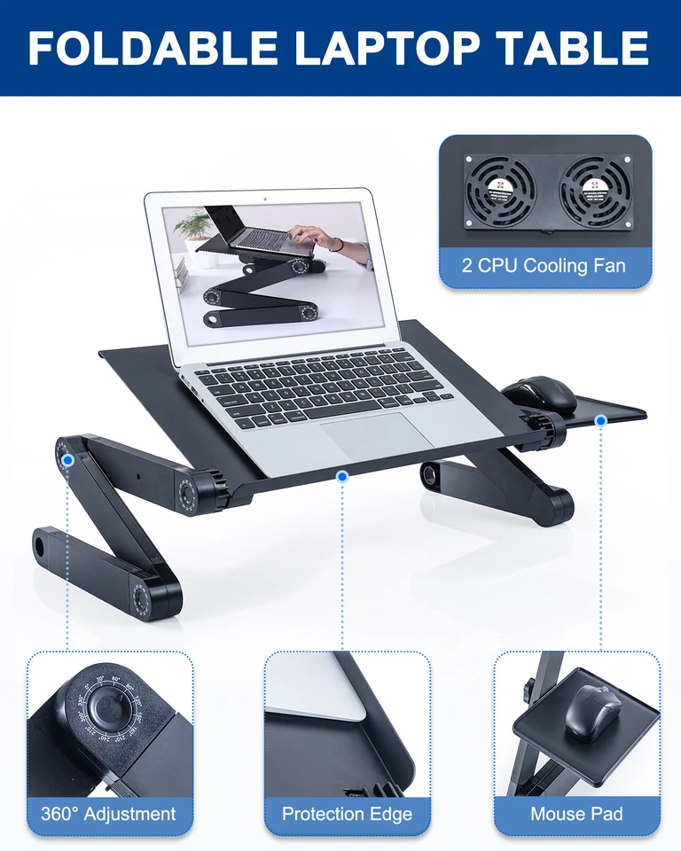 Adjustable Laptop Stand, RAINBEAN Laptop Desk with 2 CPU Cooling USB Fans for Be - Image 4 of 4