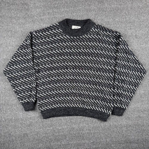 Vintage Jed Sweater Men's Medium Black Geometric Wool Knit Pullover Warm 90s