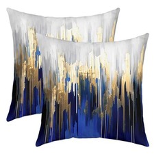 Set of 2 Abstract Art Cushion Cases Navy Gold 18" x 18" Pack of 2 Multi 02