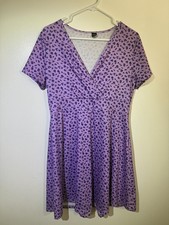 SHEIN Purple Floral Wrap Dress Women's Large Short Sleeve Fit Flate
