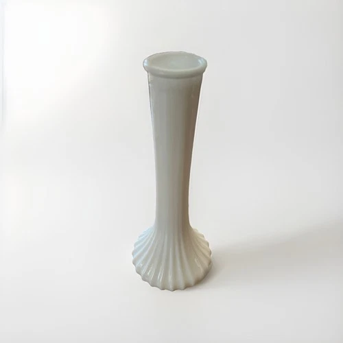 Vintage Hoosier White Milk Glass Ribbed Flower Bud Vase # 4096 Tall  9"