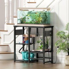 GRLEAF 10-20 Gallon Fish Tank Stand with Power Outlets, 4 Tier Metal Black