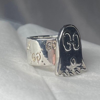 GUCCI GHOST SV RING ゴースト　シルバー　リング　12号 GUCCI Ghost Motif Ring 925 Sterling Silver GG Logo Band Ghost