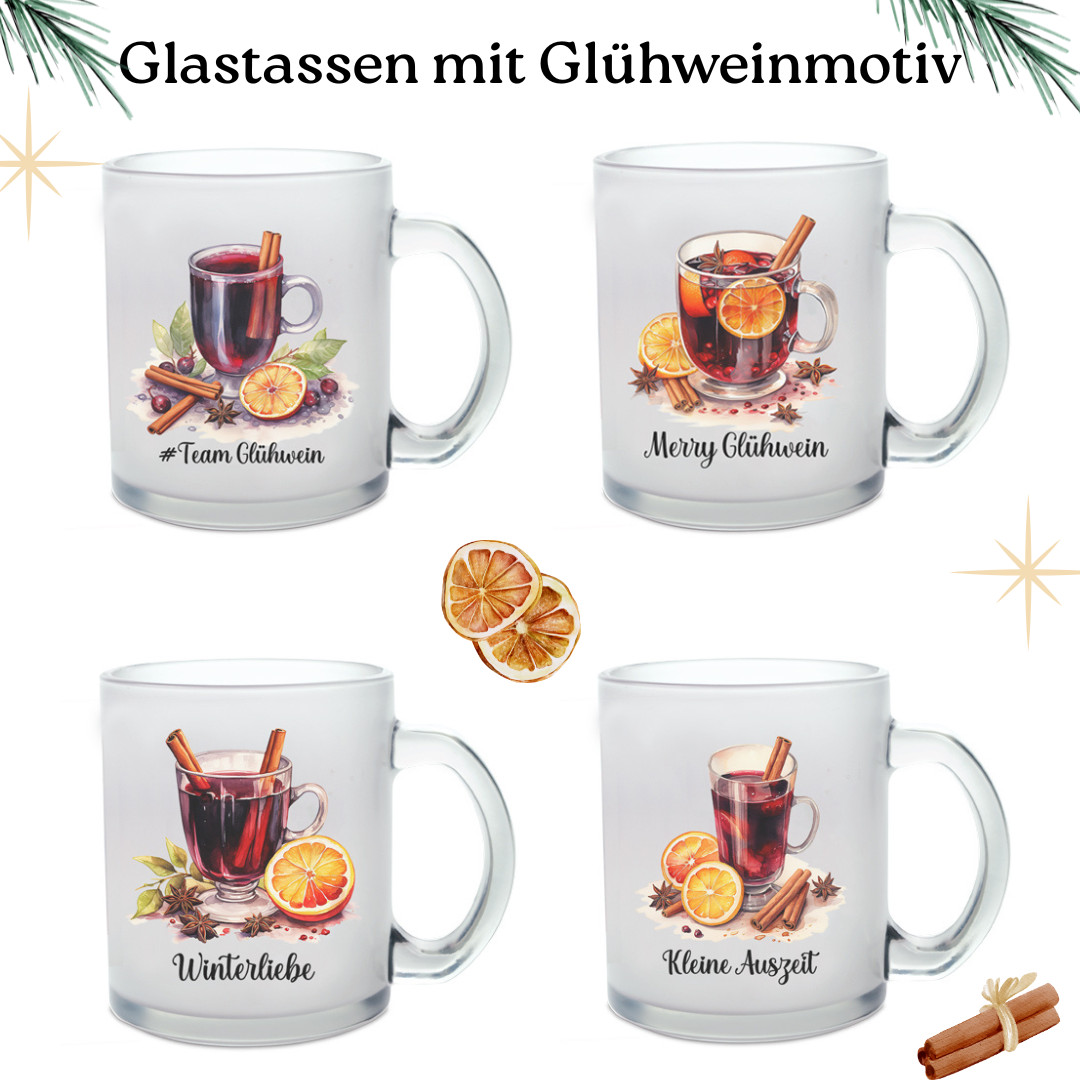 Glühweintasse Glas Wintermotiv Geschenk Weihnachten Frosted Cup