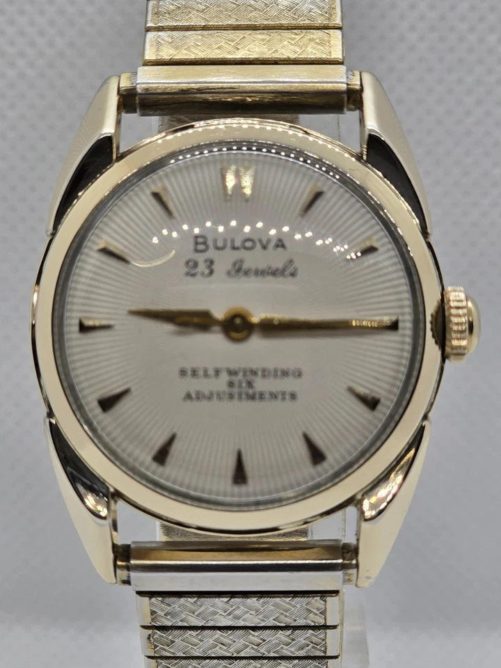 Vintage 1955 Bulova "23" 10K Gold(RGP) W/ Vintage Flex Band. Sunburst Dial! - Image 3 of 4