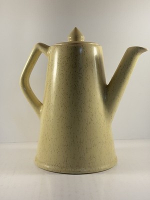 Vintage Bauer Pottery Light Yellow Speckled MCM Lidded Teapot Coffee Pot #603