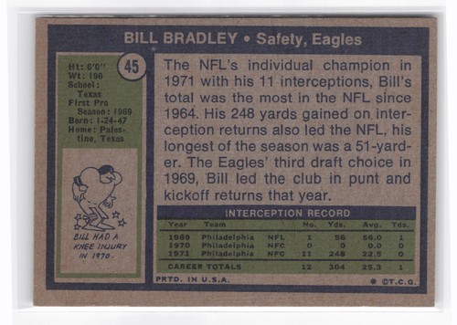 Bill Bradley 1972 Topps #45 Rookie - Zdjęcie 2 z 2