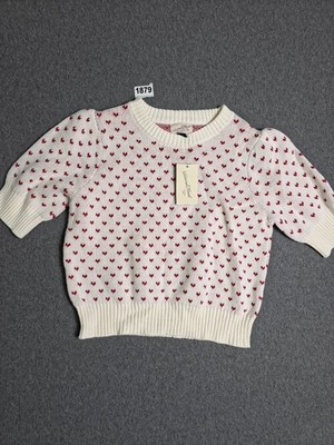 NWT Women's Elbow Sleeve  Hearts Crewneck Pullover Sweater Medium. Coquette Girl