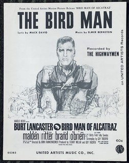 1962 film BIRD MAN OF ALCATRAZ w BURT LANCASTER sheet music ELMER BERNSTEIN song