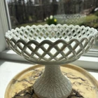 EAPG Challinor & Taylor white Milk Glass Open Lattice bowl "Cherry Blossom" 9in