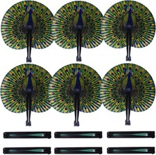 10 Pcs Paper Folding Hand Fans,Peacock Fans Decorations Foldable Handheld Chines