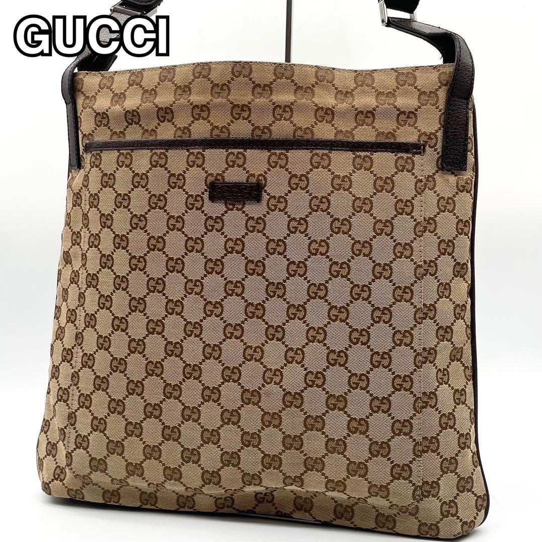 Gucci GG Canvas Leather Shoulder Bag Brown A4 Size Pre-Owned
