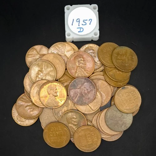 1957-D Lincoln Wheat Penny Partial Roll (46 Coins) Better Grades F–AU Nice Lot