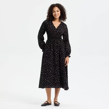 Women's Balloon Long Sleeve Smocked Bodice Midi Dress - Universal