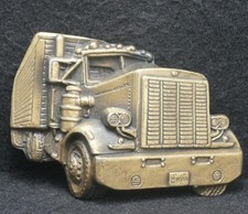 XD11161 VINTAGE 1970s CUT-OUT  SEMI-TRUCK 18-WHEELER  BRASS BELT BUCKLE