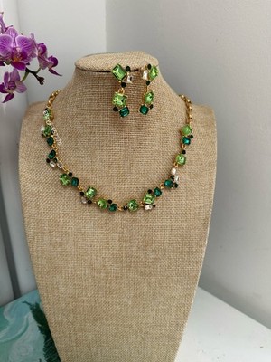 Oscar de la Renta Halskette Ohrringe Set mit goldfarbenem Stein
