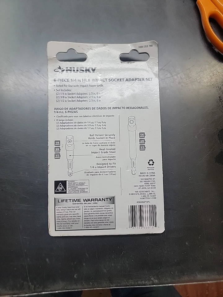 Husky nuevo 1/4 pulg. Juego de adaptadores de enchufe para atornillador de impacto de accionamiento (6 piezas) Foto 2 de 2