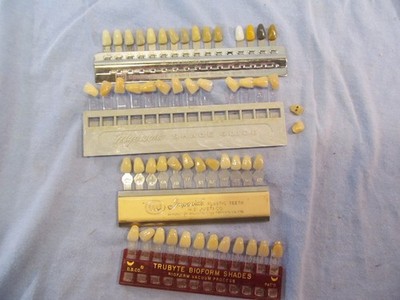 4 VINTAGE DENTAL TOOTH COLOR SHADE GUIDES MYERSON'S MQ SS WHITE IMPERIAL TRUBYTE