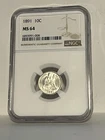 FLASHY NGC MS64 1891 SEATED LIBERTY DIME 10c BU