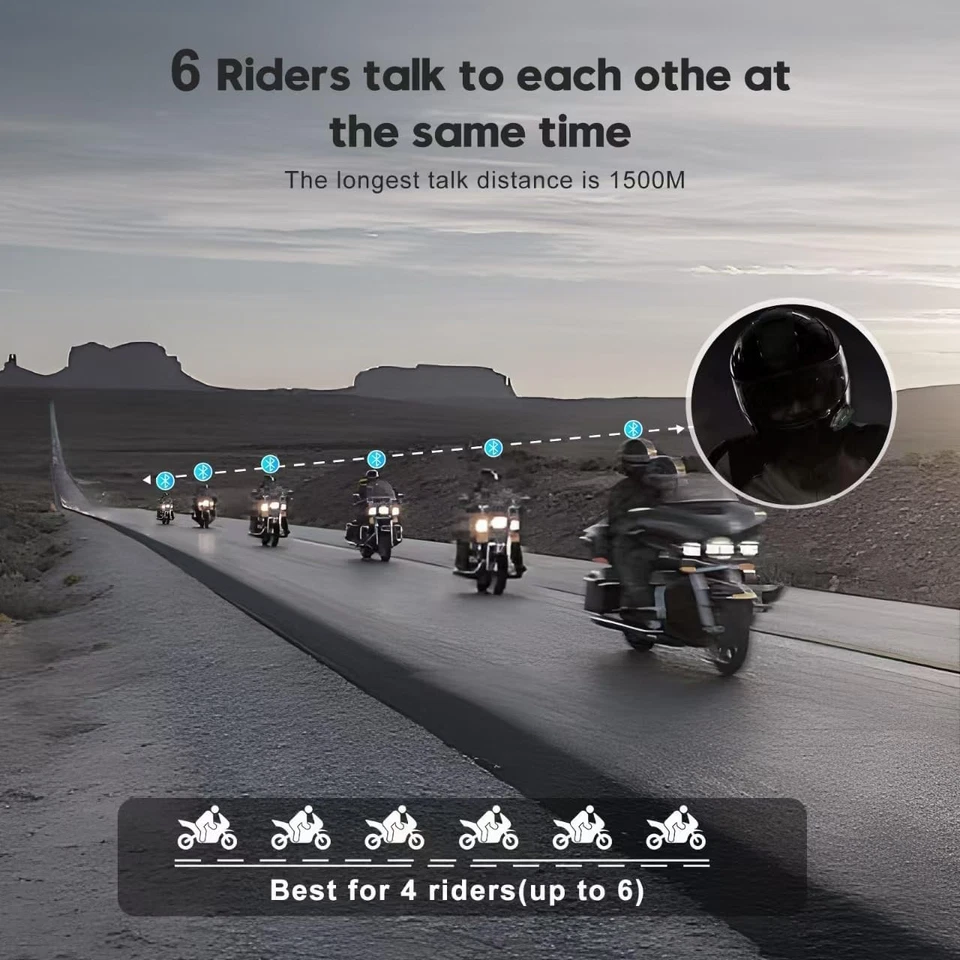 Q4 Motorcycle Bluetooth Communication System Headset Intercom, 4 Riders 1500M Mu - Image 2 of 4