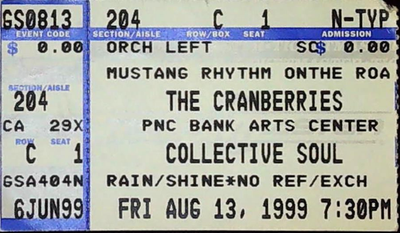#ad Cranberries Collective Soul Concert Ticket Stub PNC Bank Arts Center 8 13 1999 $40.00