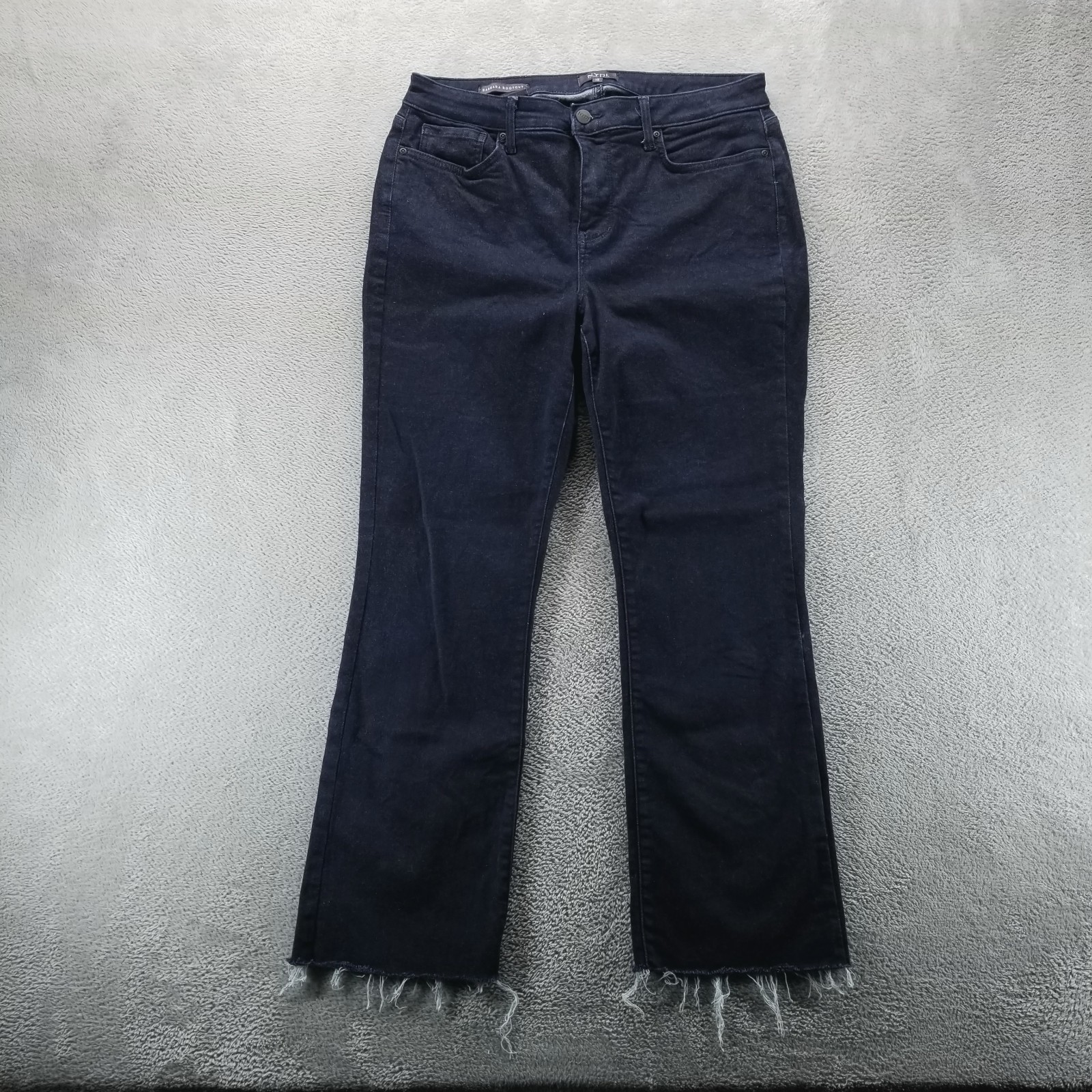 Womens 10 Blue Barbara Bootcut Lift Tuck Raw Hem Stretch Dar