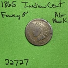 1865 Indian Head Cent Penny 1c AG About Good Mark Obv Fancy Five