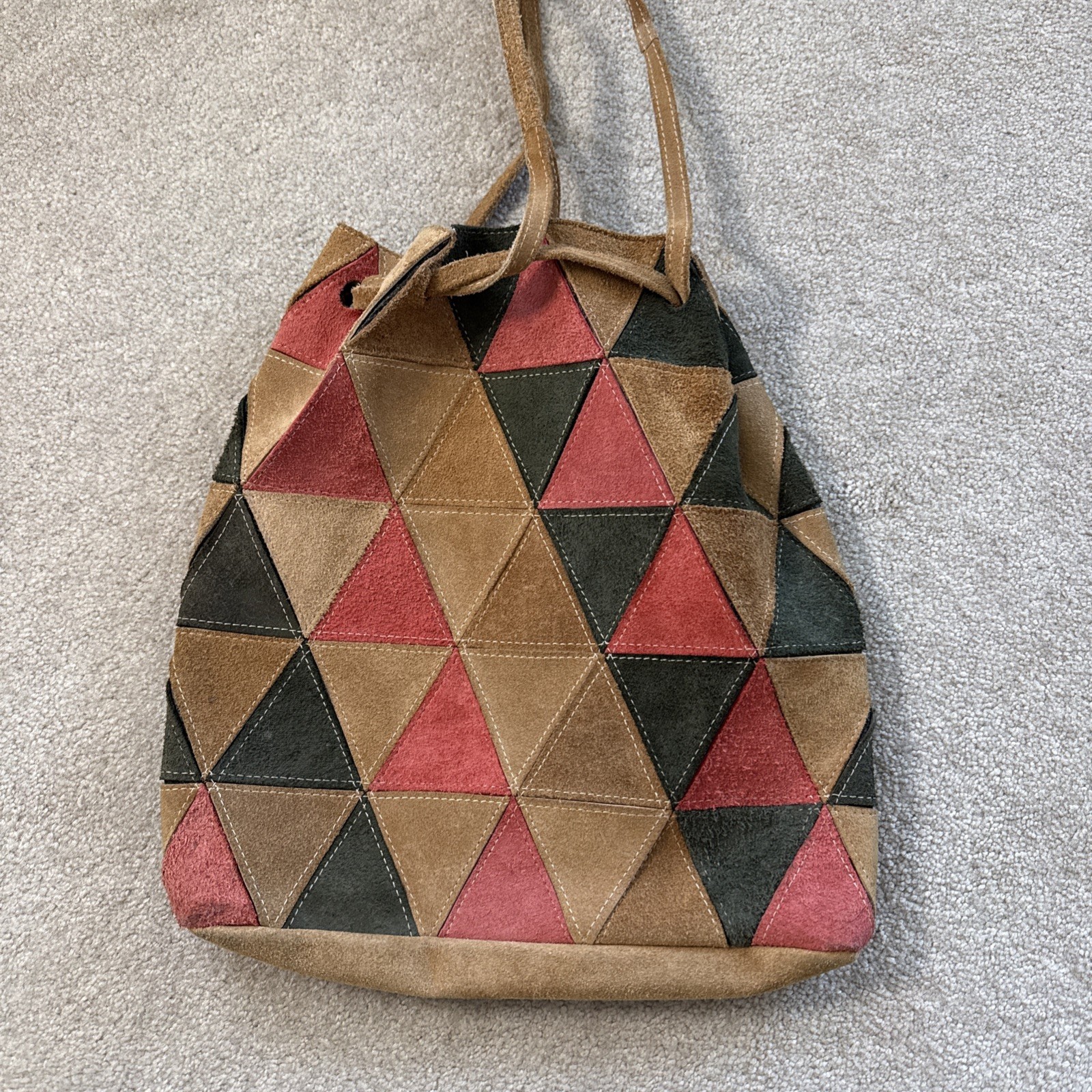 Leather Patchwork Triangle Tote Pouch Multicolor … - image 4