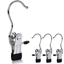 10 X Single Clips with Hanging Hook Metal Chrome Hangers Wardrobe / Shop Display