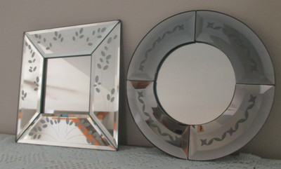 IKEA ''Berlevag'' Beveled TWO Etched Mirrors Round/Square Stunning Home Decor!
