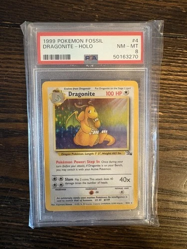 Pokemon Dragonite Fossil Unlimited Holo Rare #4 PSA 8