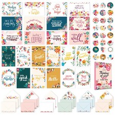 Decorably 24 Pack 6x4in Floral Thinking of You Cards with Envelopes Stickers,