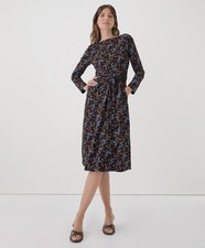 Pact Women’s Small Fit & Flare Tie Wrap Dress Whimsy Floral Black