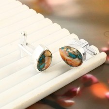 925 Sterling Silver Copper Turquoise Gemstone jewelry Handmade Cufflinks
